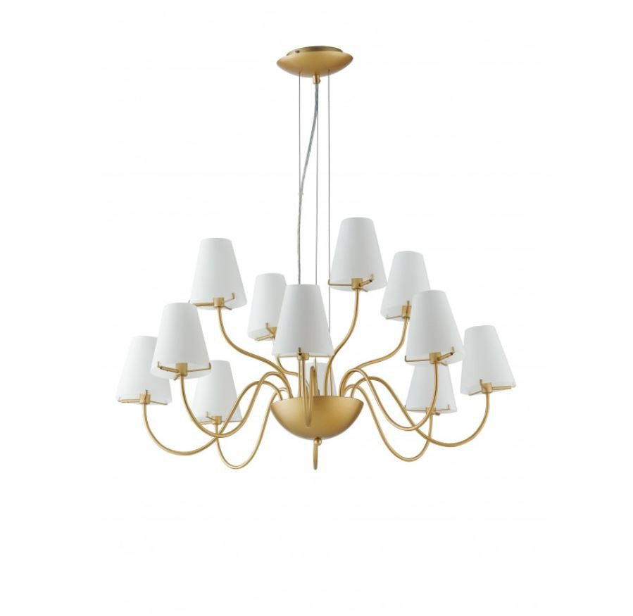 Sospensione 12 luci coppe vetro opale struttura metallo oro 12XG9 non incl. CANTO Sospensione 12 luci coppe vetro opale struttura metallo oro 12XG9 non incl. CANTO